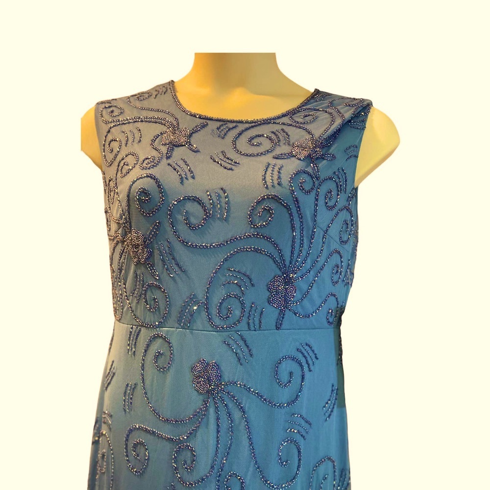 Darcia Blue Gown Hand Beaded Mesh Formal Maxi Dress from Midnight Velvet - Picture 8 of 9